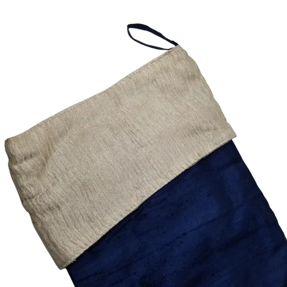 Christmas Stocking 90% Silk 10% Lurex Navy Blue Cream 18
